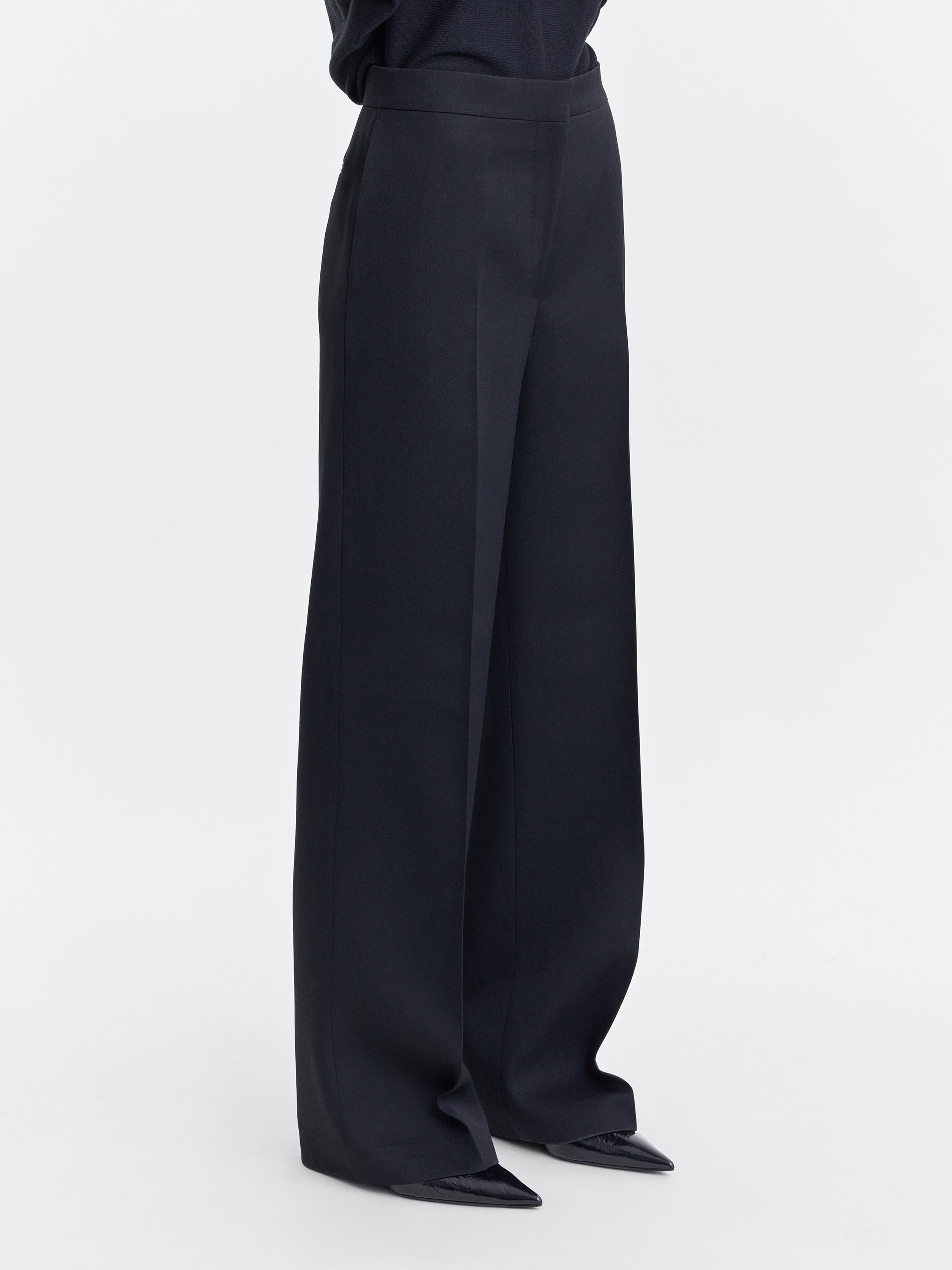 Black Sharp Wool Suiting Straight-Leg Trouser