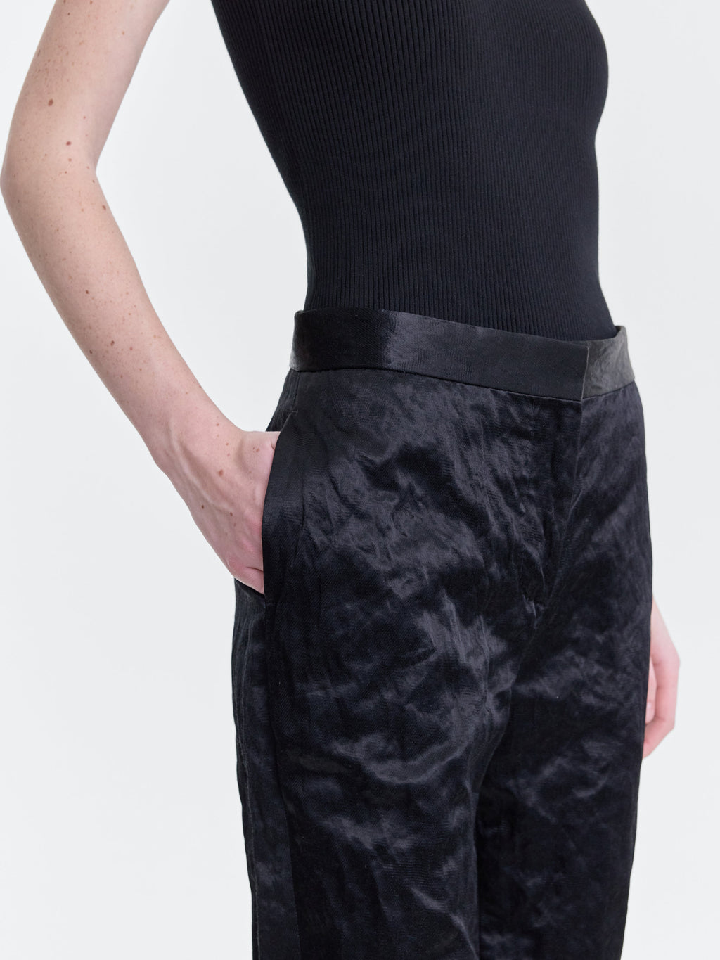 Black Coated Metallic Cotton Slim-Fit Trouser