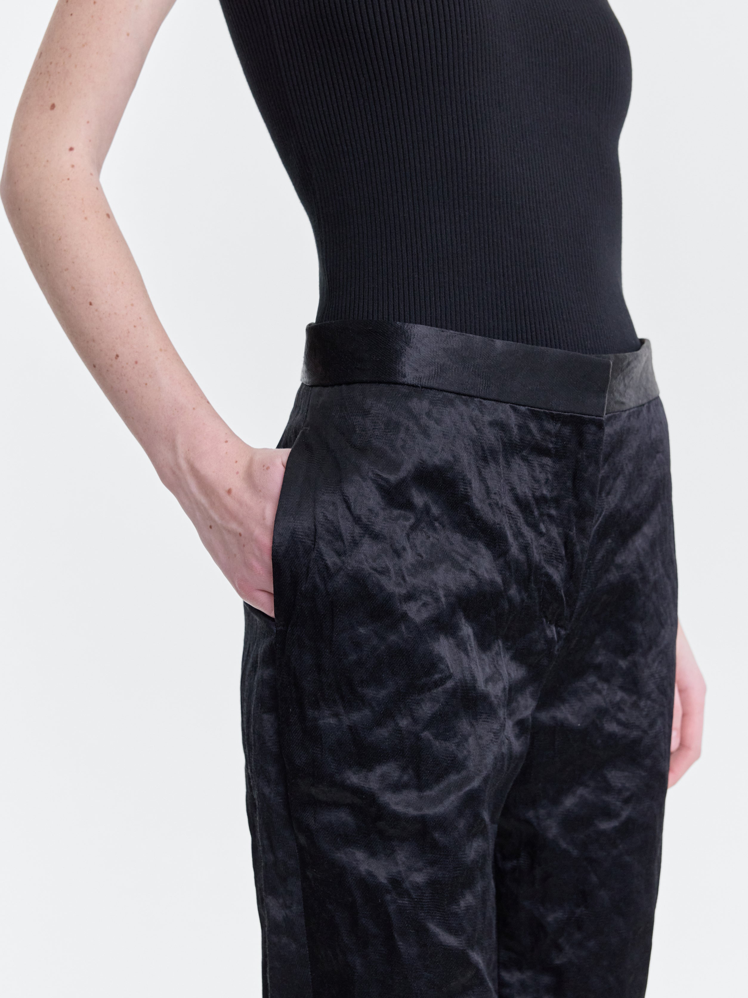 Black Coated Metallic Cotton Slim-Fit Trouser
