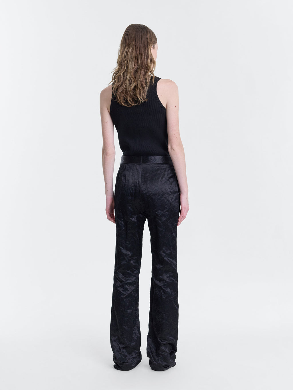 Black Coated Metallic Cotton Slim-Fit Trouser