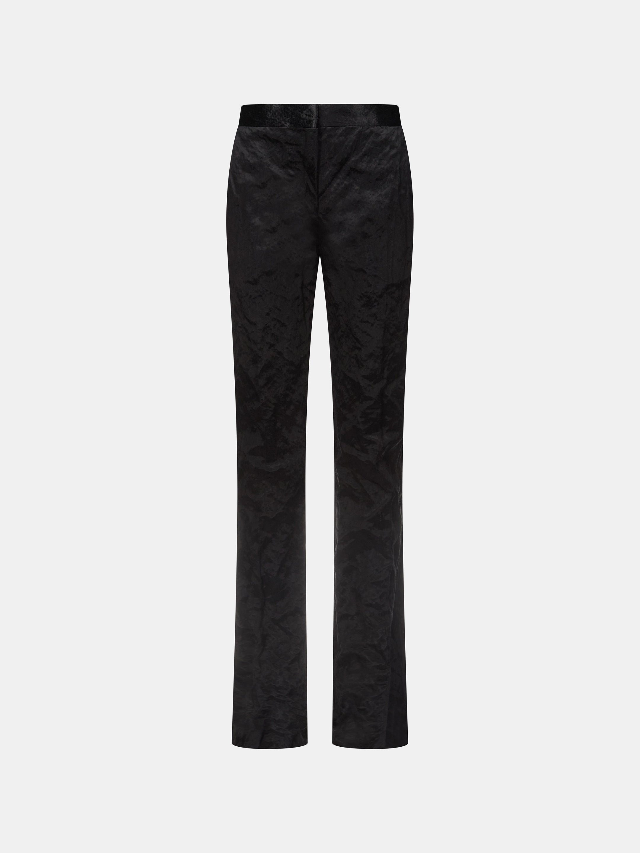 Black Coated Metallic Cotton Slim-Fit Trouser