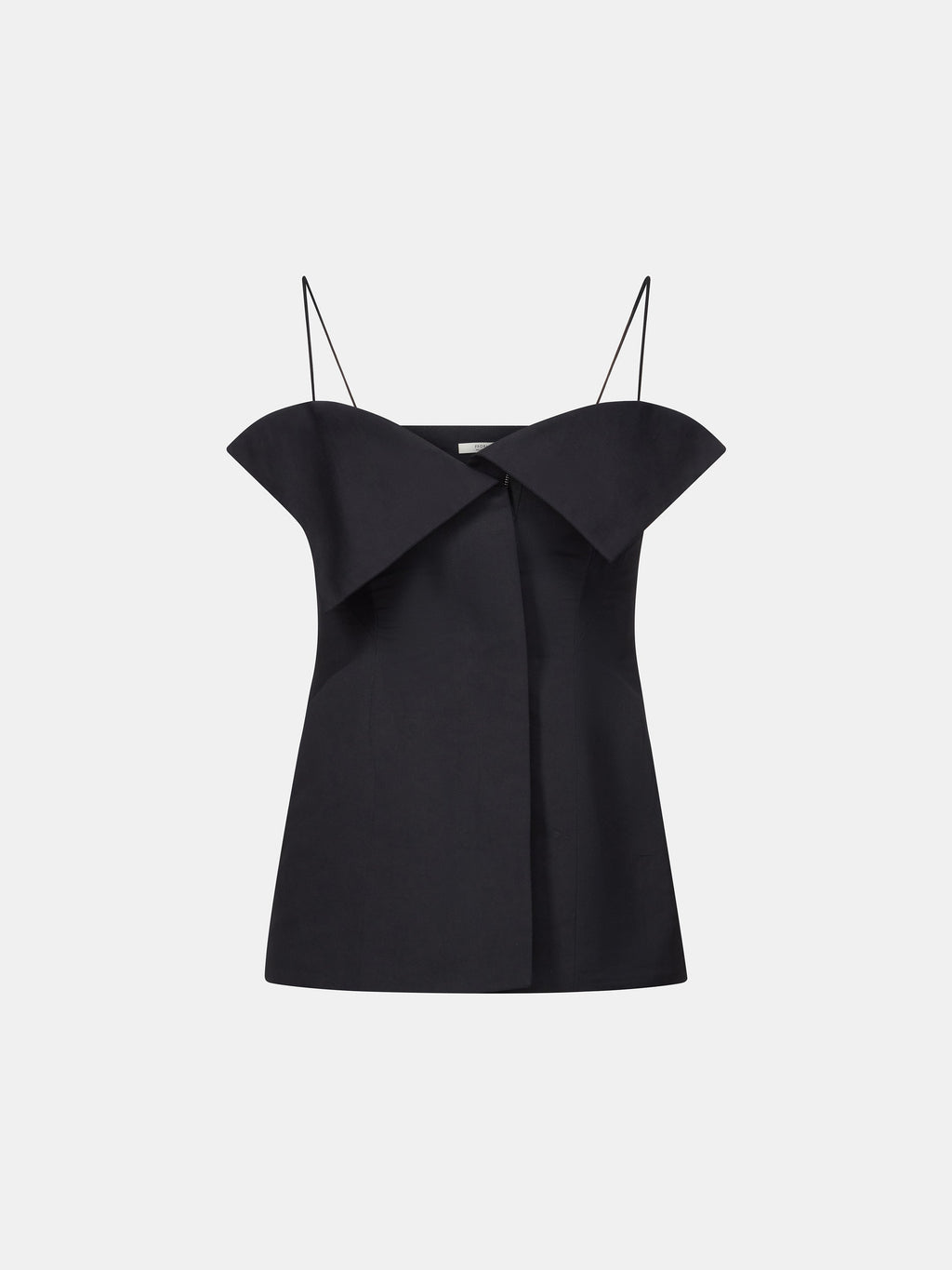 Black Cotton Silk Faille Tailored Camisole with Folded Neckline Detailing