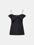 Black Cotton Silk Faille Tailored Camisole with Folded Neckline Detailing