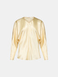 Cream Hammered Satin Bias-Cut Long Sleeve Top