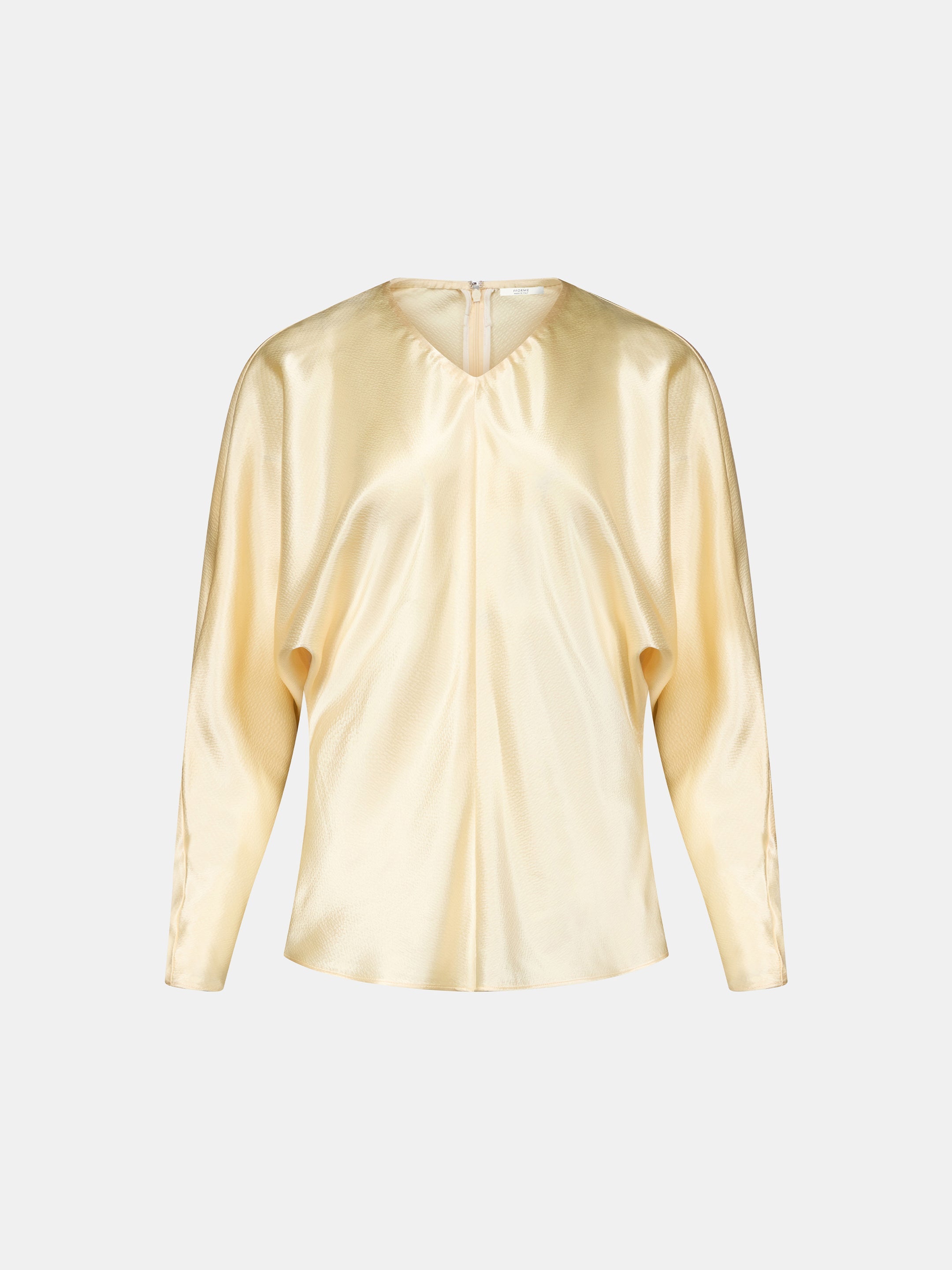 Cream Hammered Satin Bias-Cut Long Sleeve Top