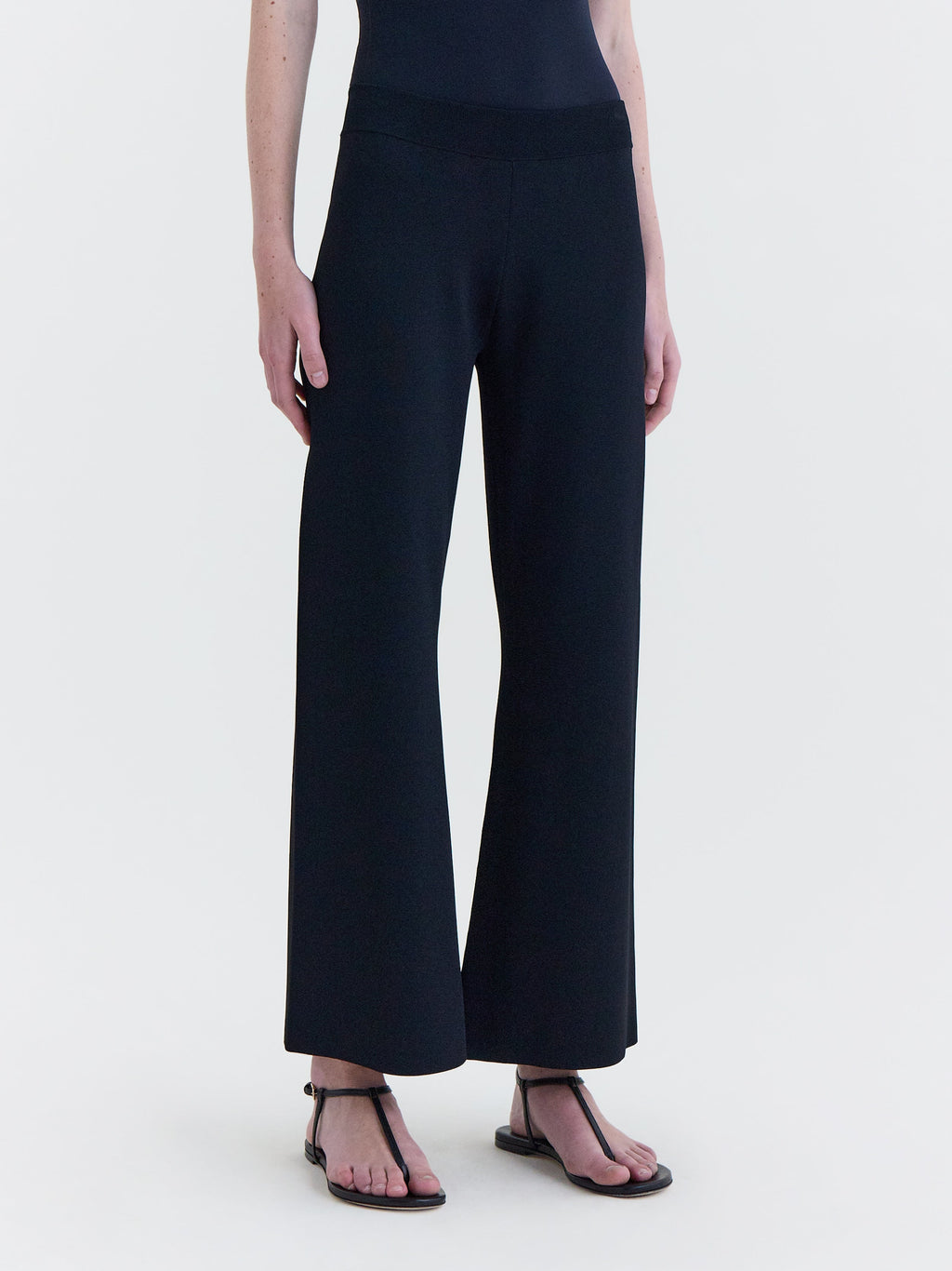 Black Stretch Viscose Knit Cropped Flare Pant