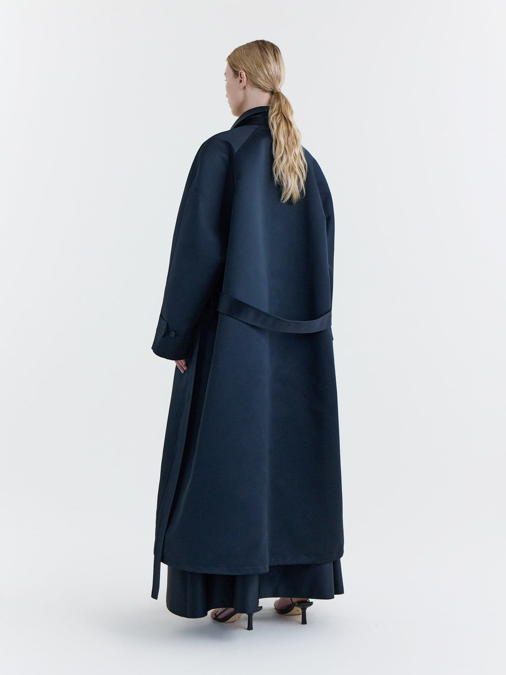 Black Duchesse Satin Relaxed Car Coat