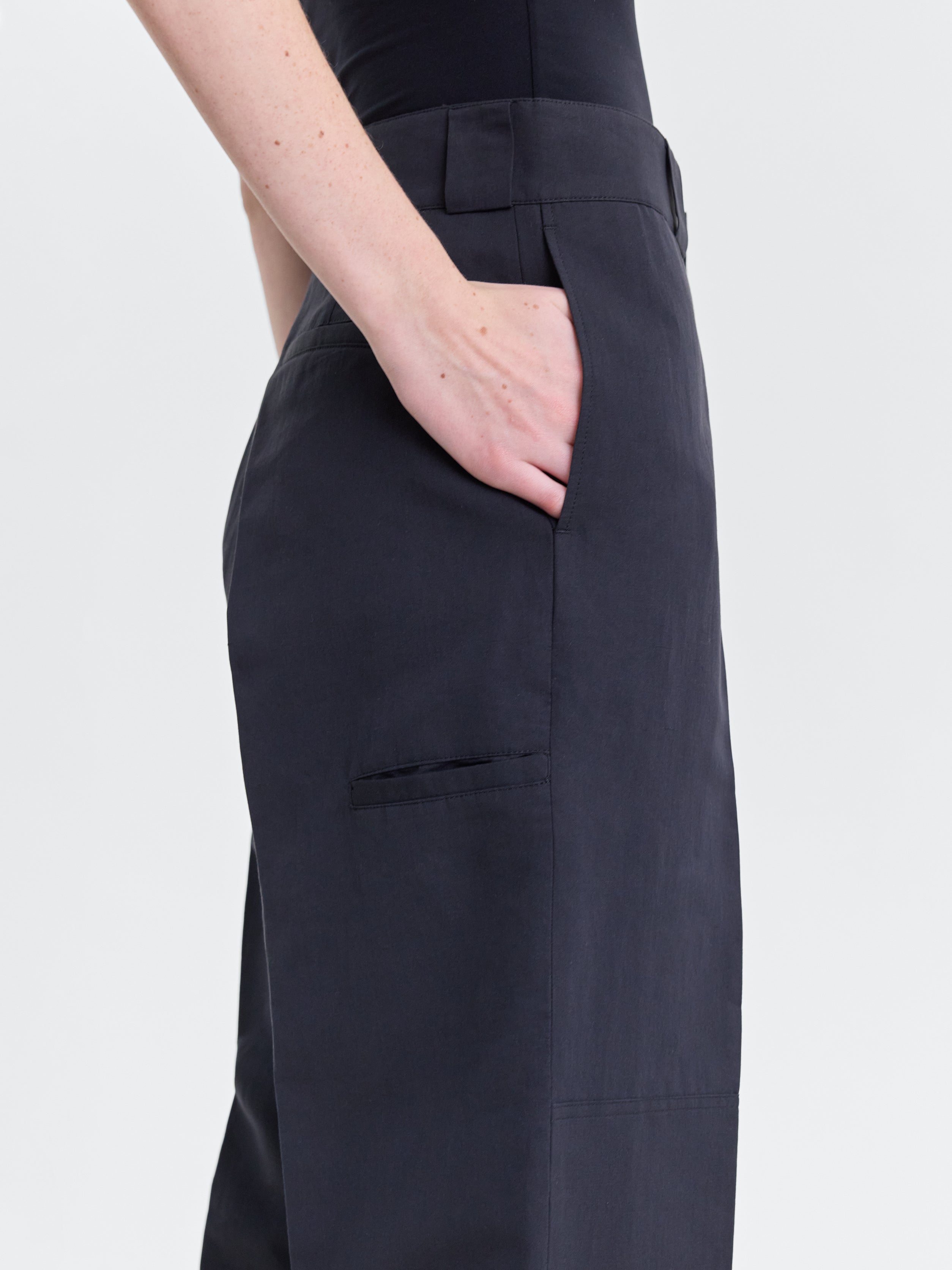 Black Lightweight Cotton Silk Faille Loose-Fit Utility Trouser
