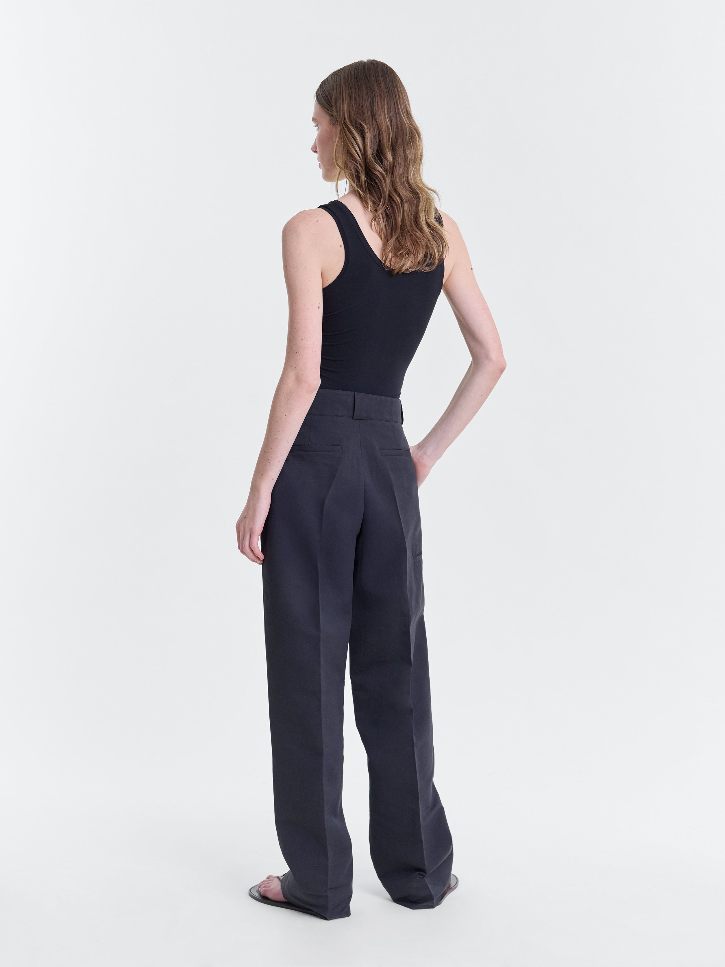 Black Lightweight Cotton Silk Faille Loose-Fit Utility Trouser