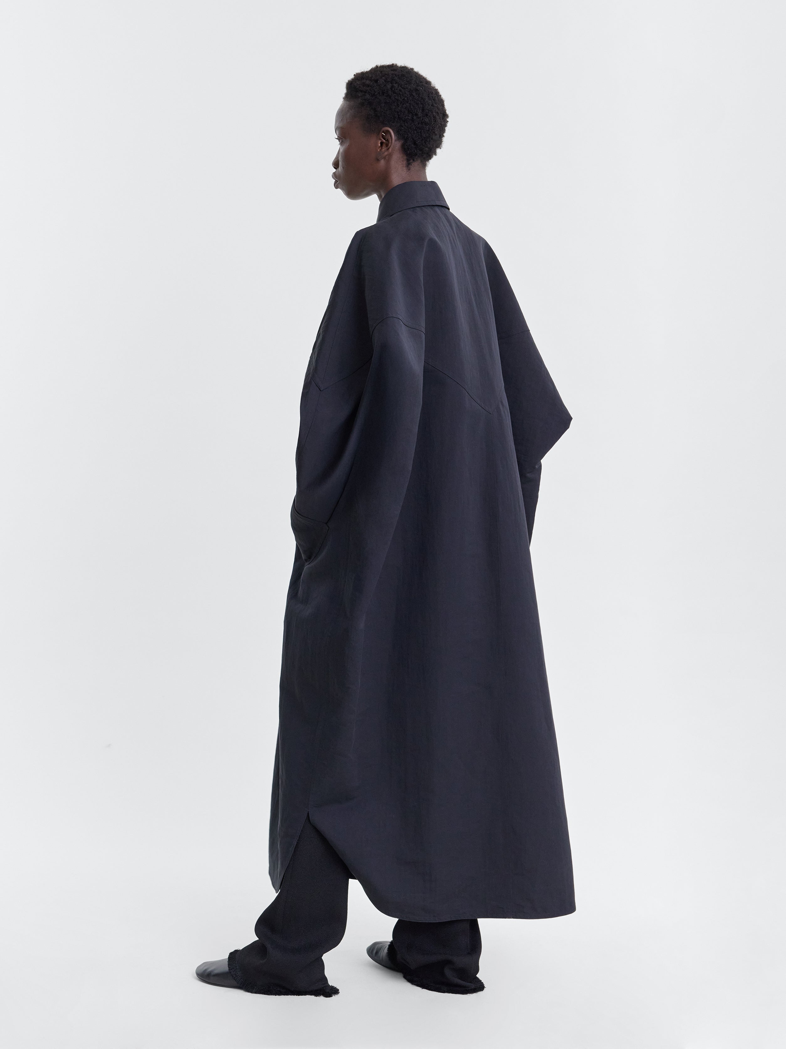 Black Lightweight Cotton Silk Faille Raglan Sleeve Parka