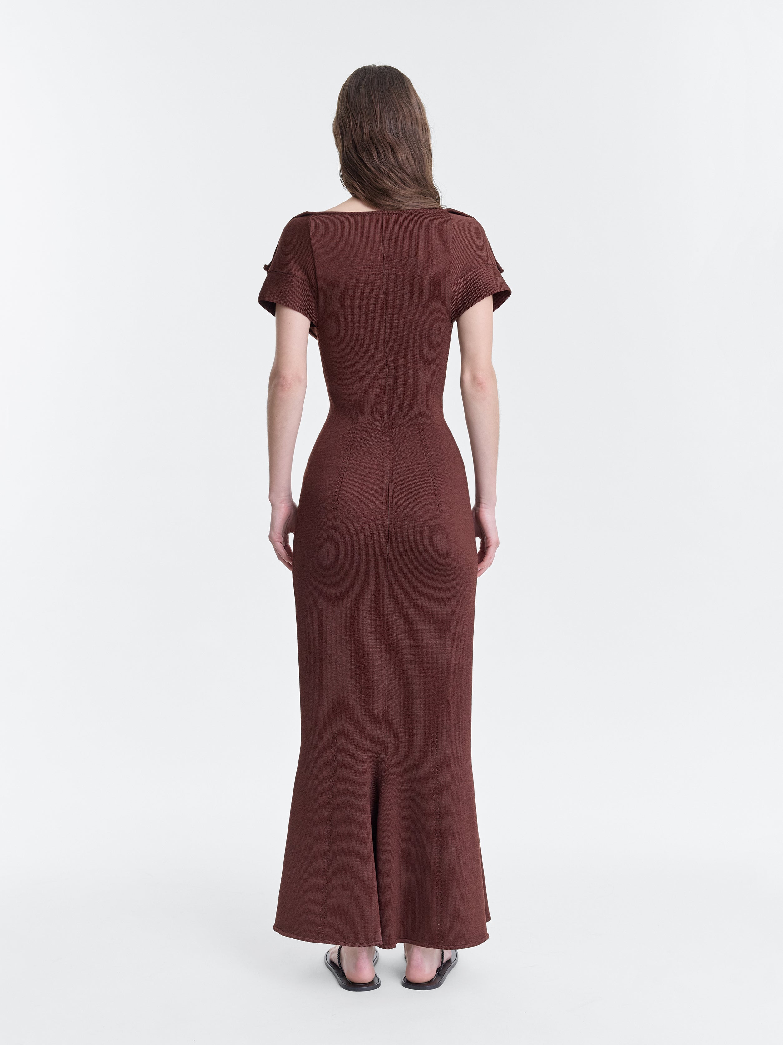 Deep Red Compact Cotton Knit Sculpted Dress