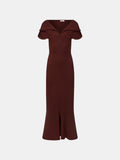 Deep Red Compact Cotton Knit Sculpted Dress