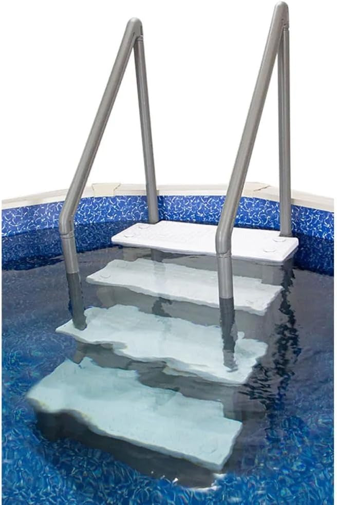 Non-slip pool entrance steps | Gray | Suitable for above-ground pools | Can be installed on patios with a height of 122 to 137 cm | Maximum load capacity 136 kg