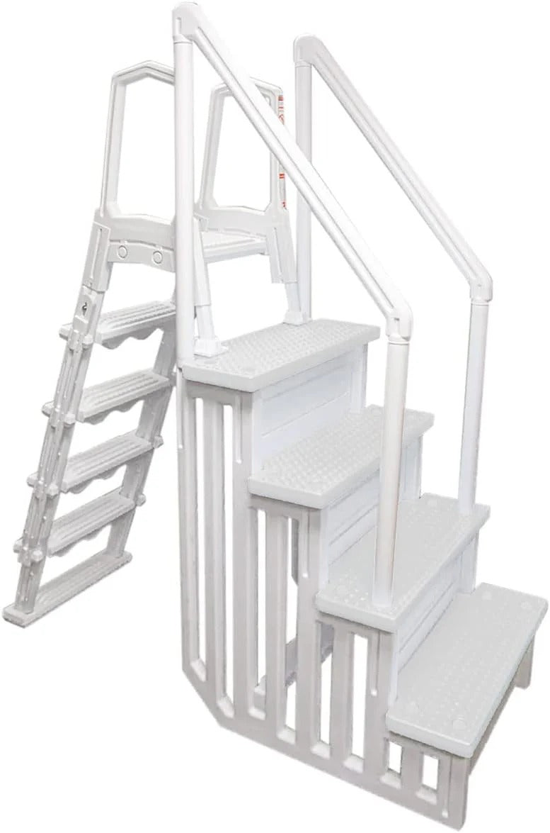 Non-slip pool entrance steps | Gray | Suitable for above-ground pools | Can be installed on patios with a height of 122 to 137 cm | Maximum load capacity 136 kg