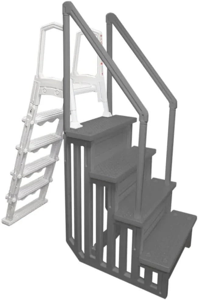 Non-slip pool entrance steps | Gray | Suitable for above-ground pools | Can be installed on patios with a height of 122 to 137 cm | Maximum load capacity 136 kg