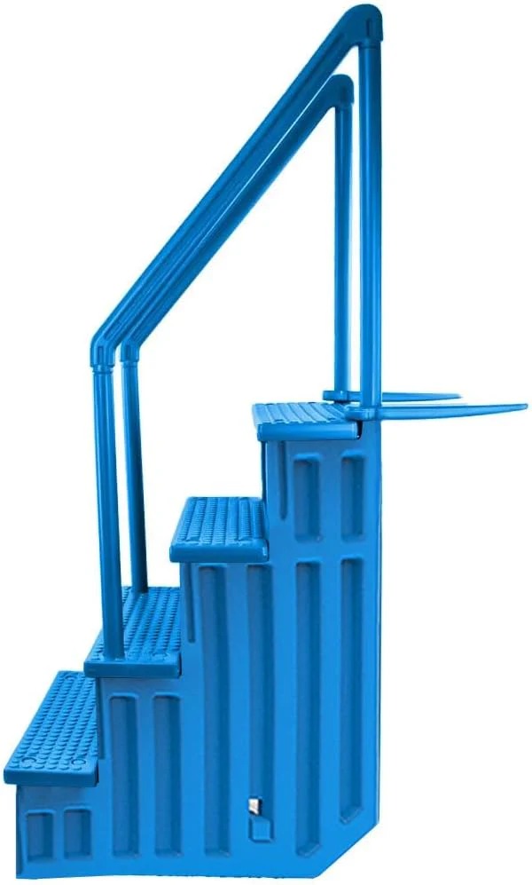Non-slip pool entrance steps | Gray | Suitable for above-ground pools | Can be installed on patios with a height of 122 to 137 cm | Maximum load capacity 136 kg