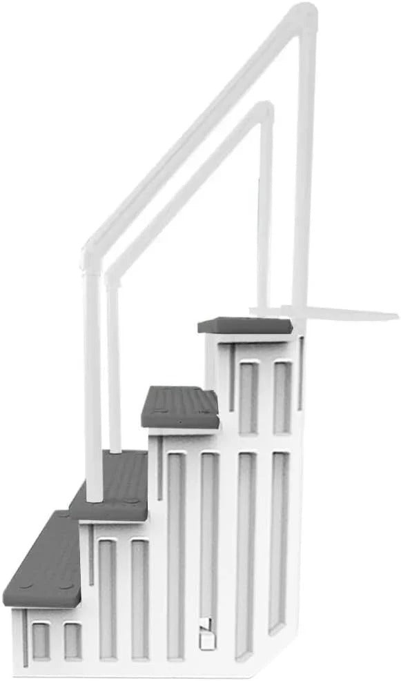 Non-slip pool entrance steps | Gray | Suitable for above-ground pools | Can be installed on patios with a height of 122 to 137 cm | Maximum load capacity 136 kg