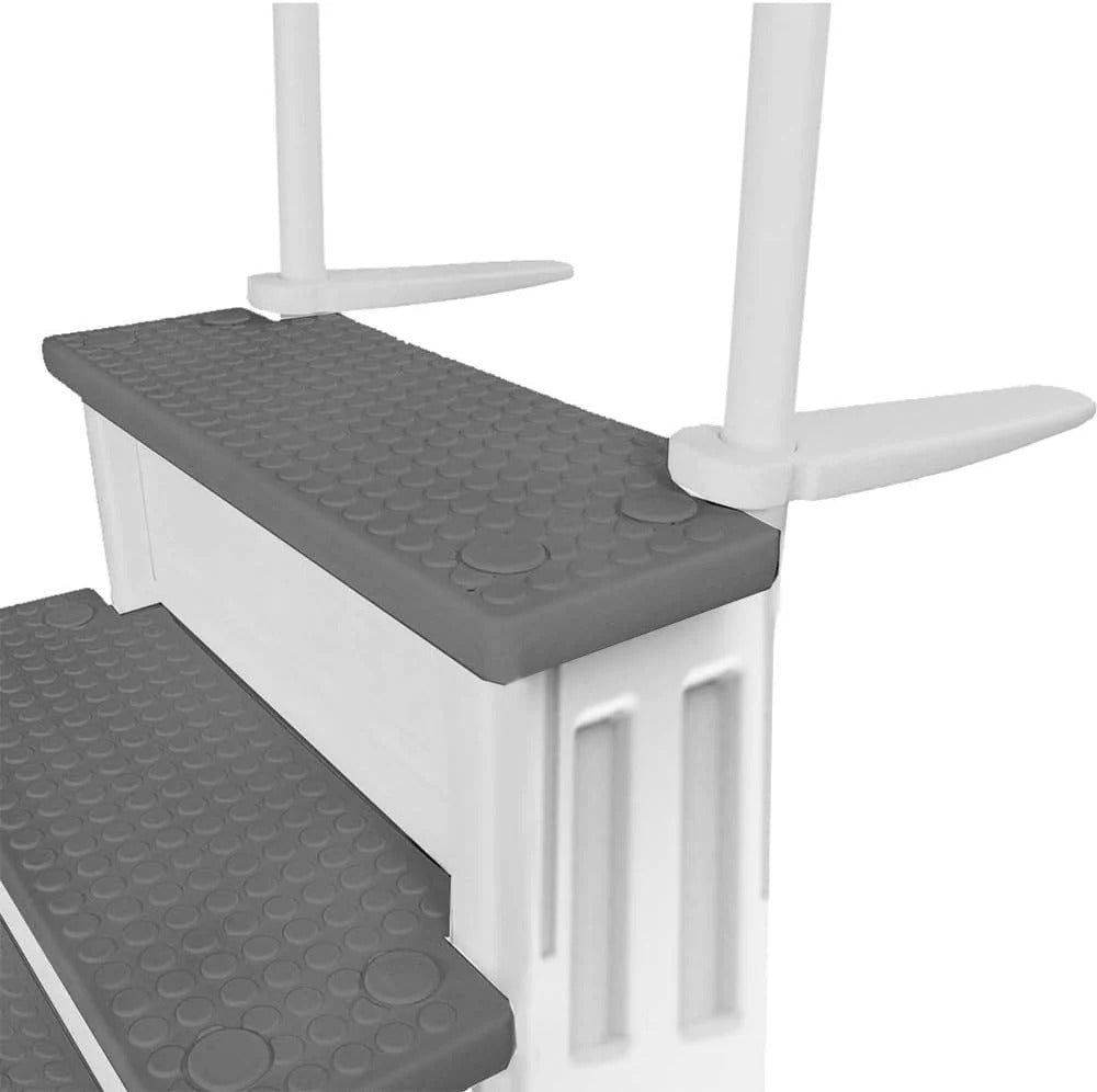Non-slip pool entrance steps | Gray | Suitable for above-ground pools | Can be installed on patios with a height of 122 to 137 cm | Maximum load capacity 136 kg