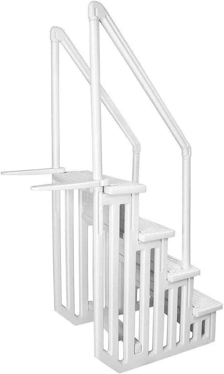 Non-slip pool entrance steps | Gray | Suitable for above-ground pools | Can be installed on patios with a height of 122 to 137 cm | Maximum load capacity 136 kg