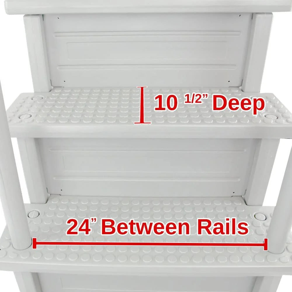 Non-slip pool entrance steps | Gray | Suitable for above-ground pools | Can be installed on patios with a height of 122 to 137 cm | Maximum load capacity 136 kg