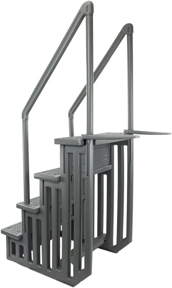 Non-slip pool entrance steps | Gray | Suitable for above-ground pools | Can be installed on patios with a height of 122 to 137 cm | Maximum load capacity 136 kg